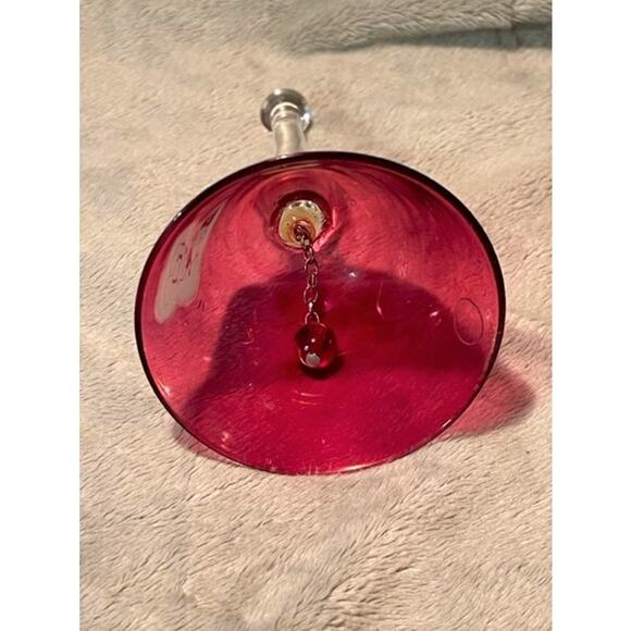 Vintage Mickey Mouse Etched Cranberry Glass Decorative Bell - Picture 7 of 8